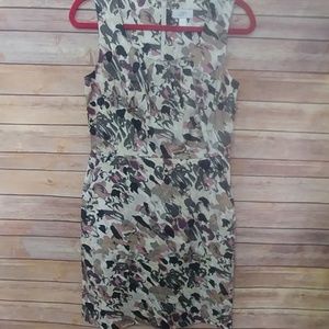 Ann Taylor Floral Sheath Dress Pleated Neckline